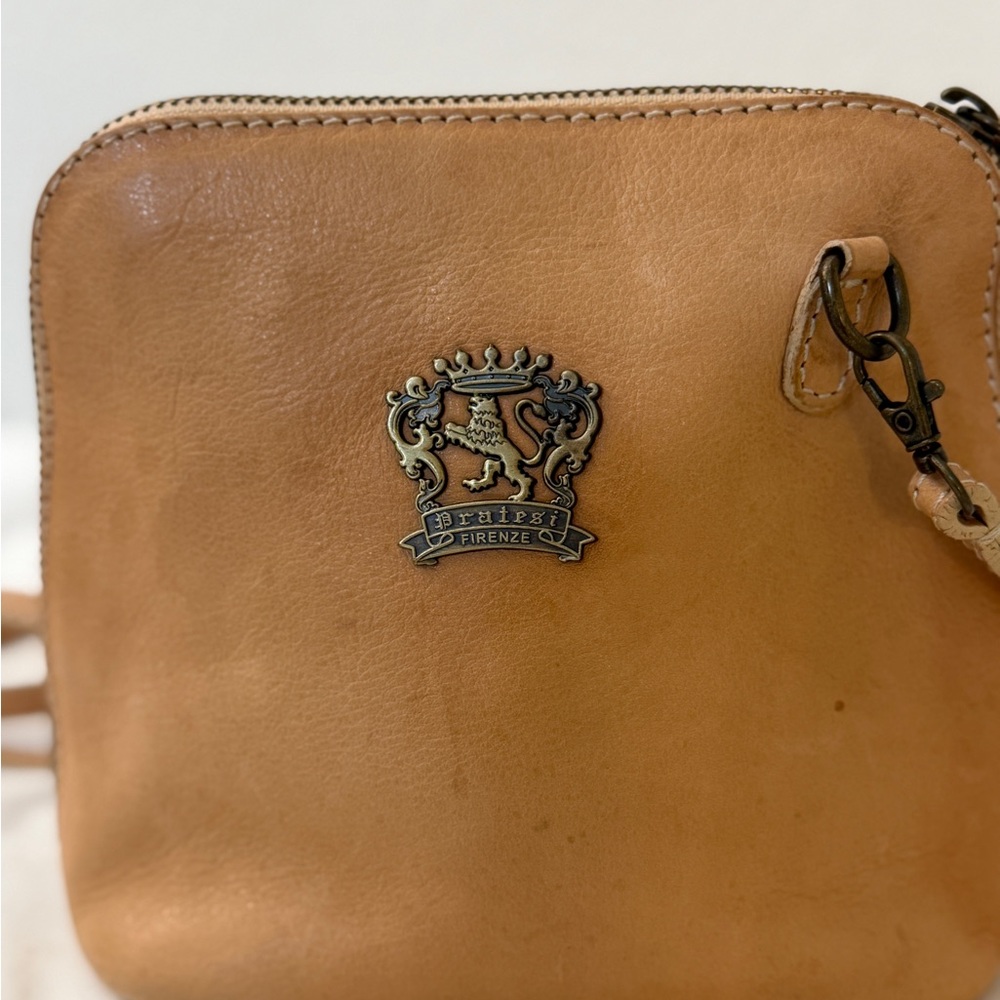 Pratesi Firenze Italian Leather Crossbody Bag Tan Small Made In Italy - Picture 13 of 13